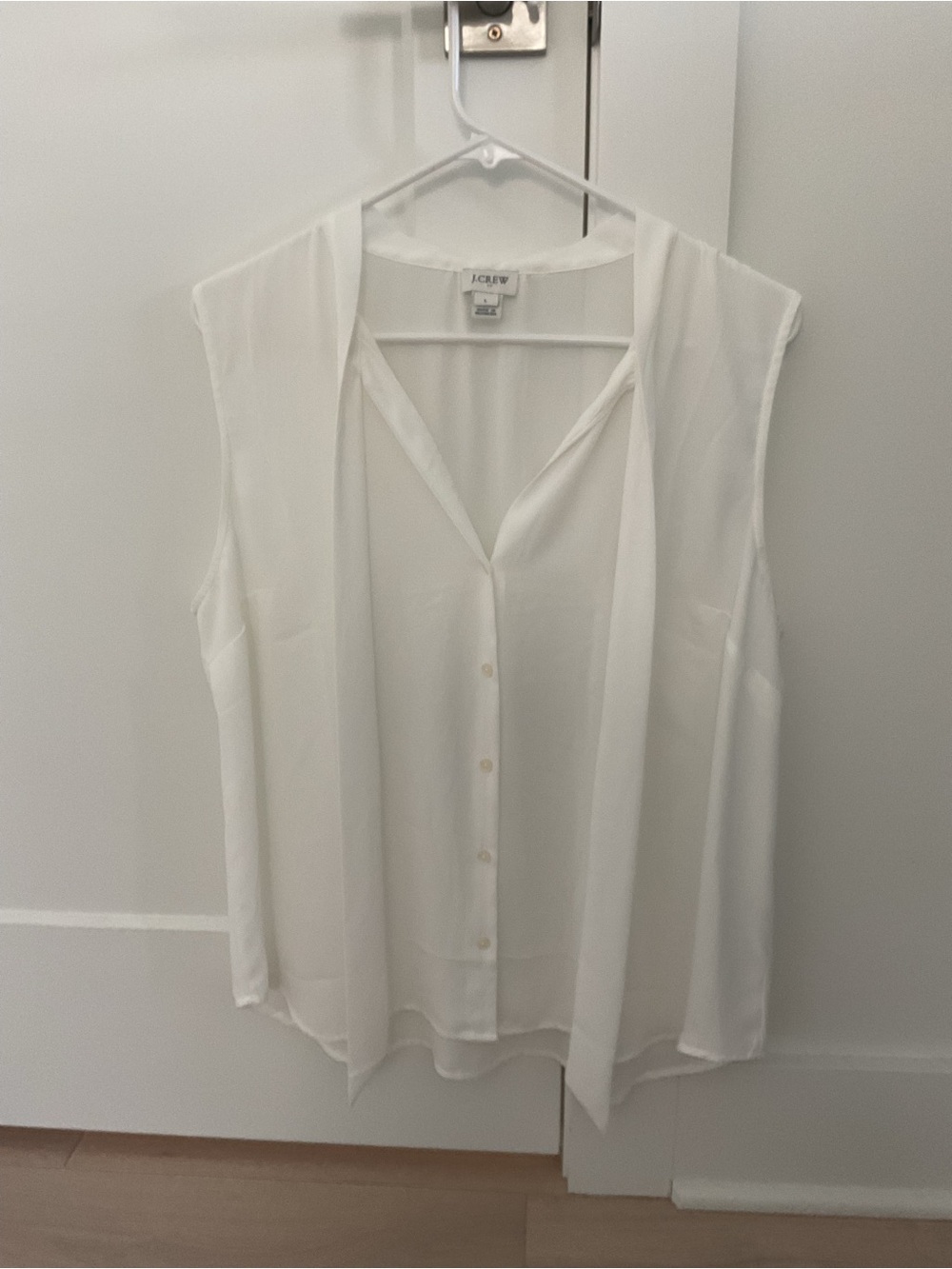 J. Crew Cream Sleeveless Tie-Neck Button-Front Blouse